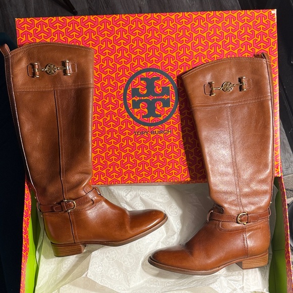 Tory Burch Chestnut Leather Knee-High Boots